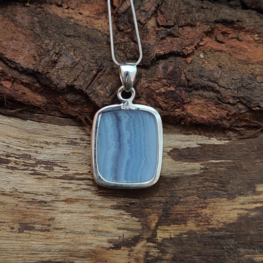 Blue Lace Agate Sterling Silver Pendant