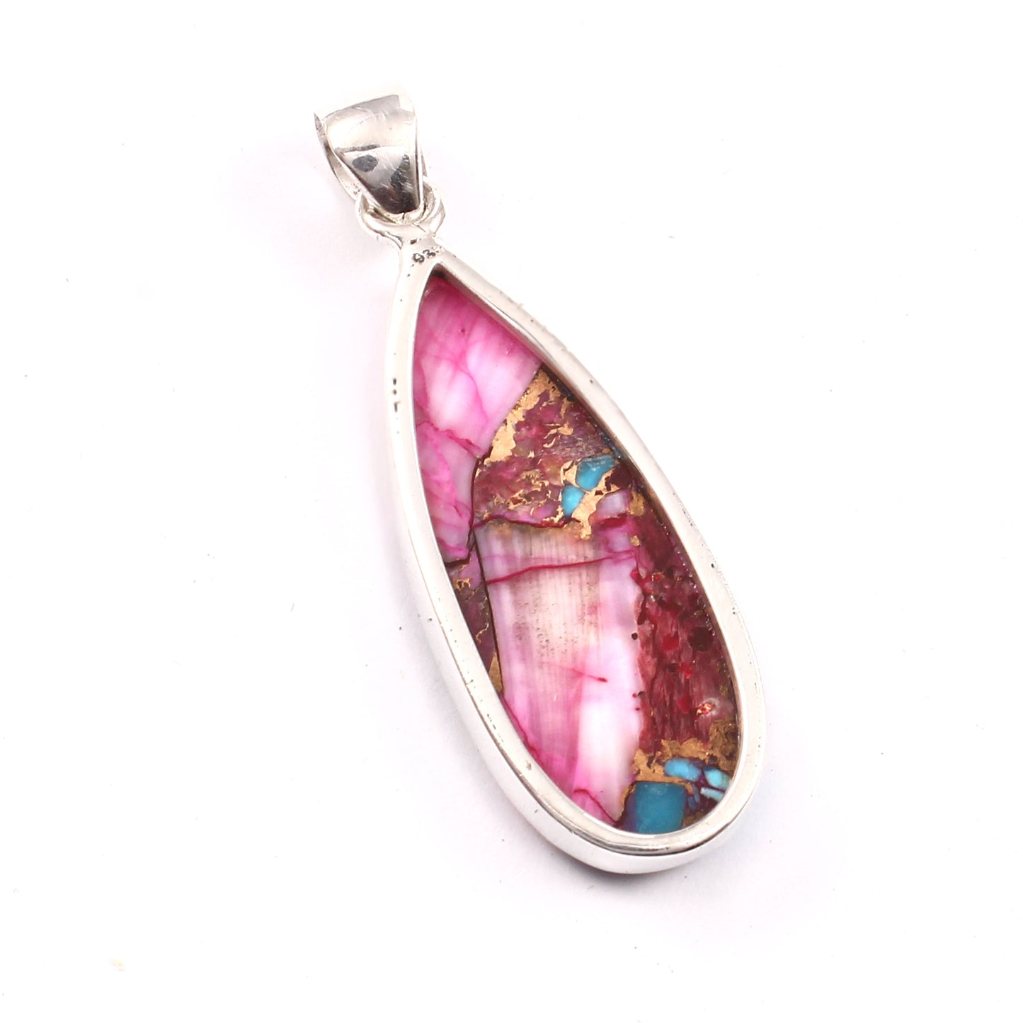Pink Purple Turquoise Gemstone Pendant, 925 Sterling Silver, Turquoise Pendant, Pear ShapePendant, Fashion Jewelry, 27.5Ct Approx.