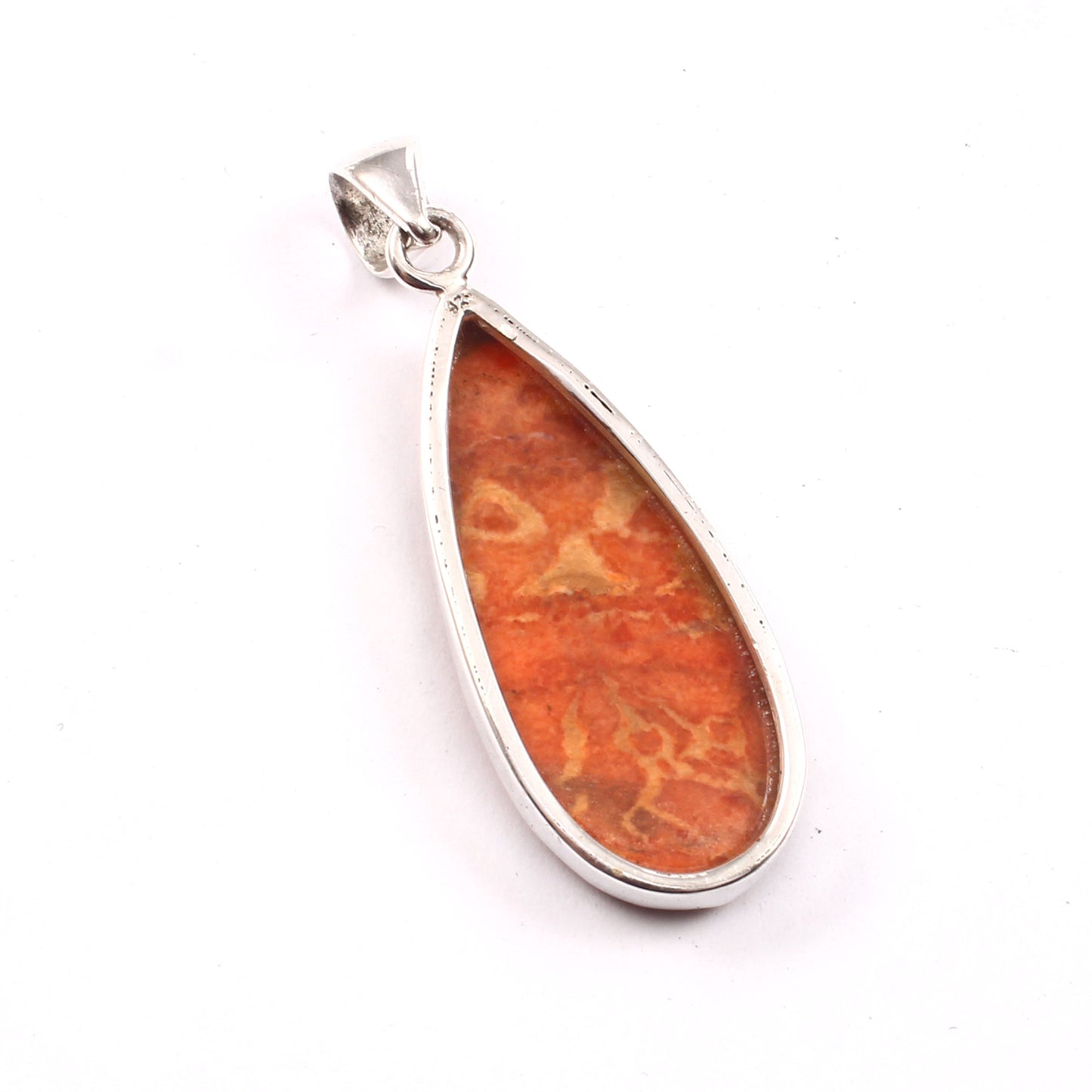 Sponge Coral Gemstone Pendant, 925 Sterling Silver, Orange Mohave Pendant, Pear Shape Pendant, Fashion Jewelry, 27.5Ct Approx.