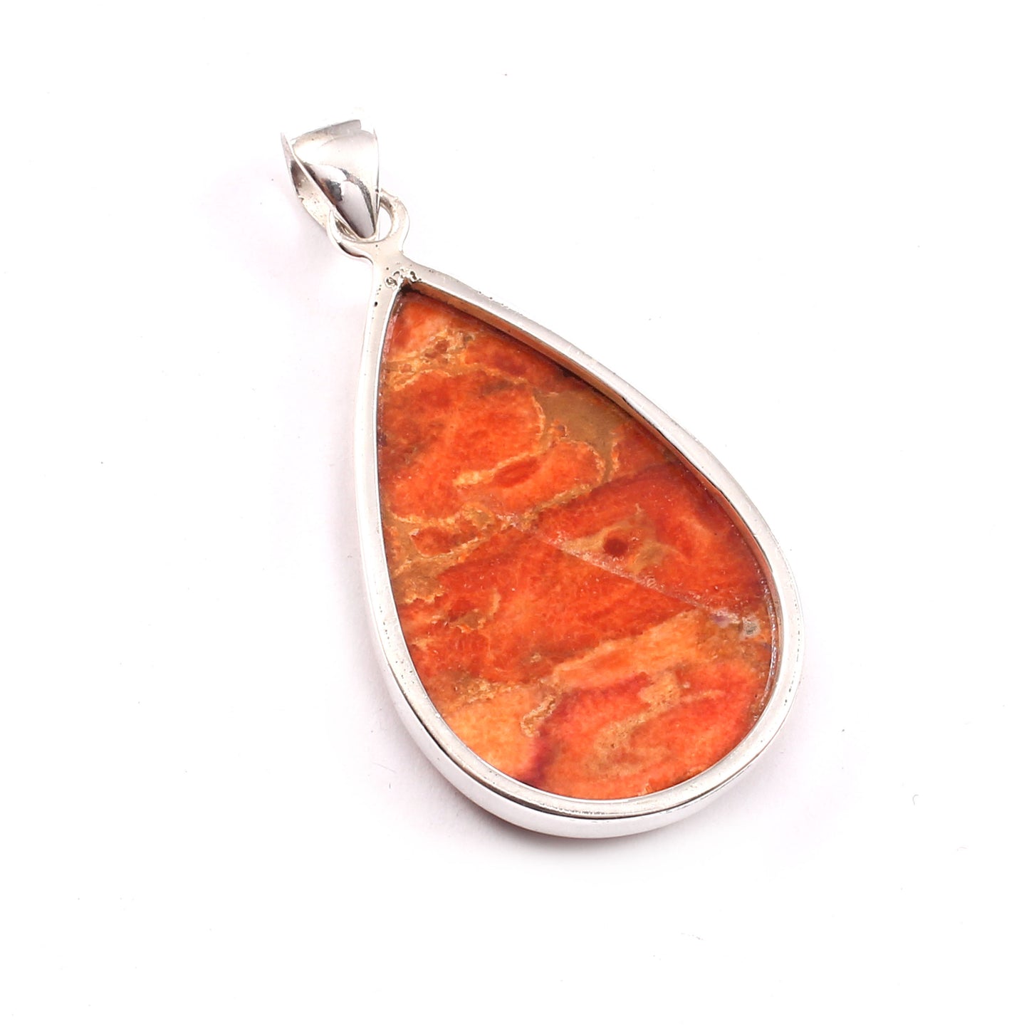 Sponge Coral Gemstone Pendant, 925 Sterling Silver, Orange Mohave Pendant, Pear Shape Shape Pendant, Fashion Jewelry, 37.5Ct Approx.