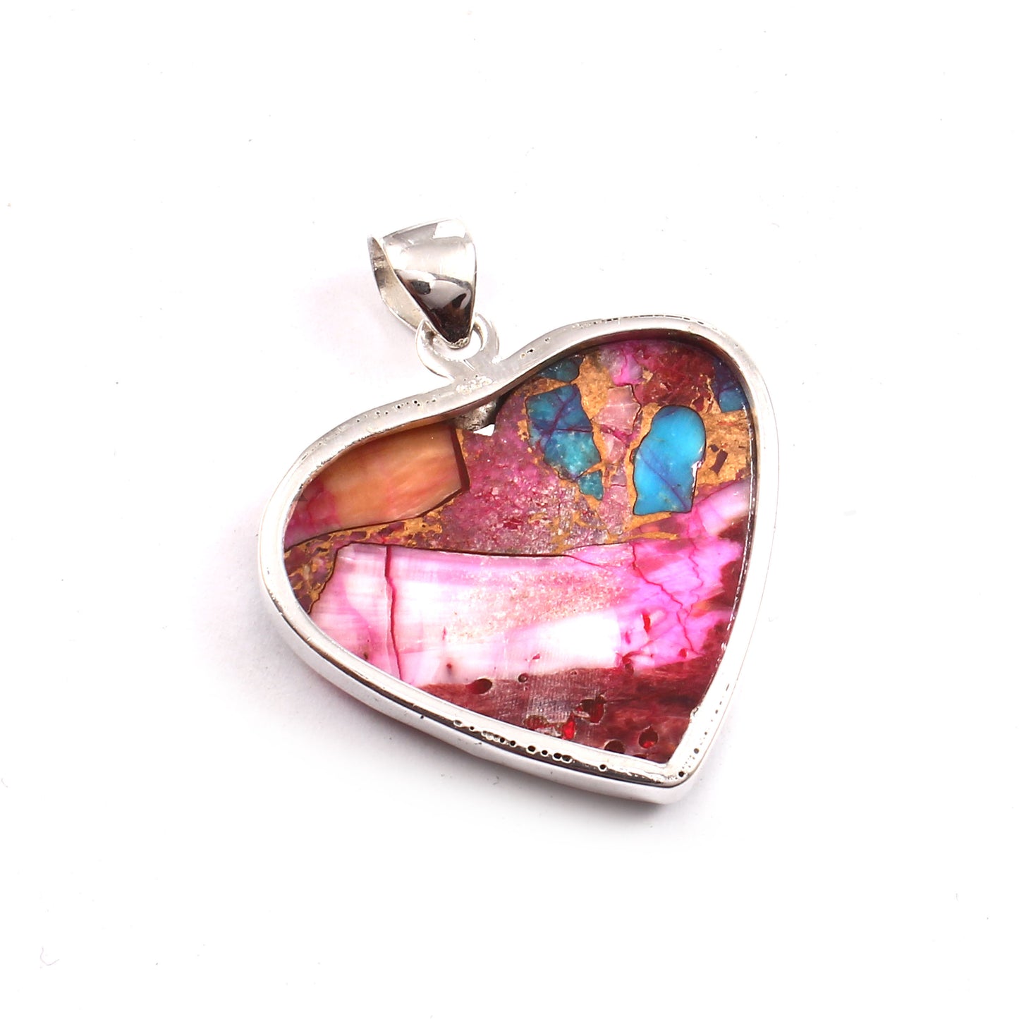 Rosa-lila Türkis-Edelstein-Anhänger, 925er Sterlingsilber, Türkis-Anhänger, Herz-Anhänger, Modeschmuck, ca. 35 ct.