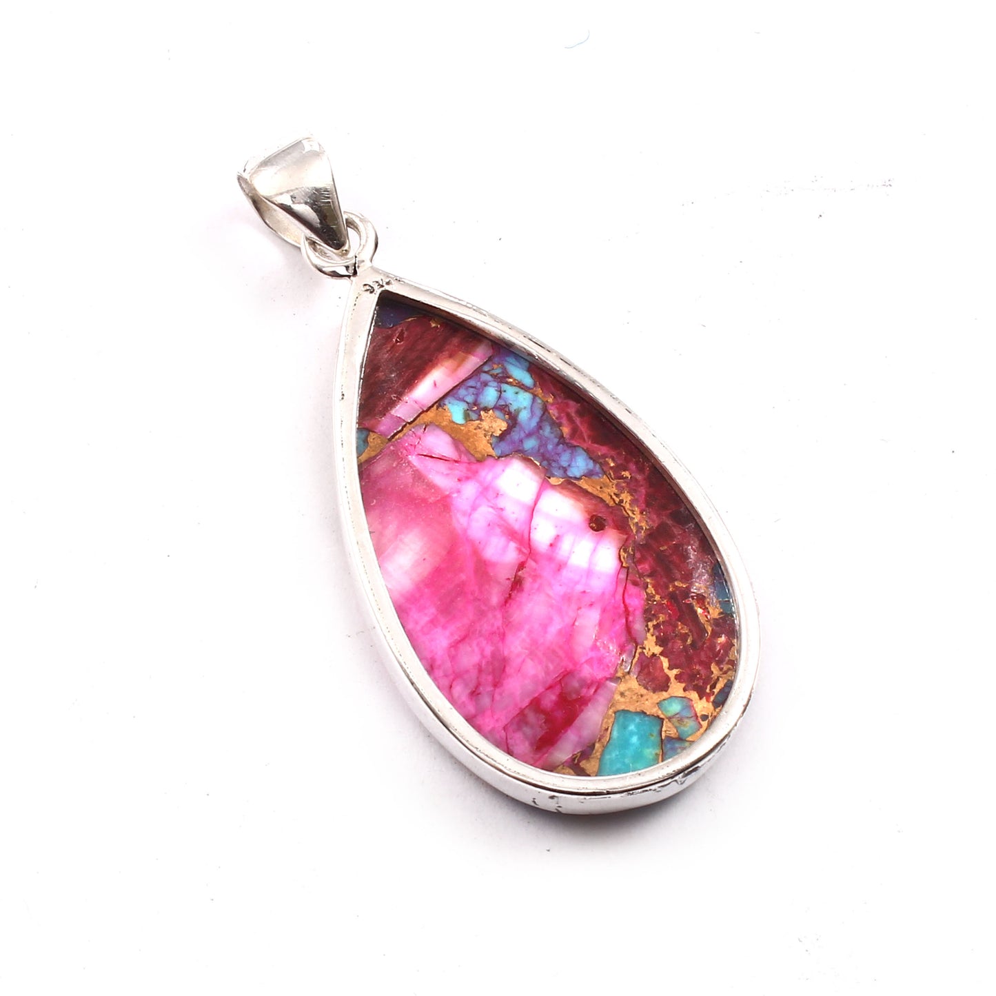 Pink Purple Turquoise Gemstone Pendant, 925 Sterling Silver, Turquoise Pendant, Pear Shape Pendant, Fashion Jewelry, 37.5Ct Approx.