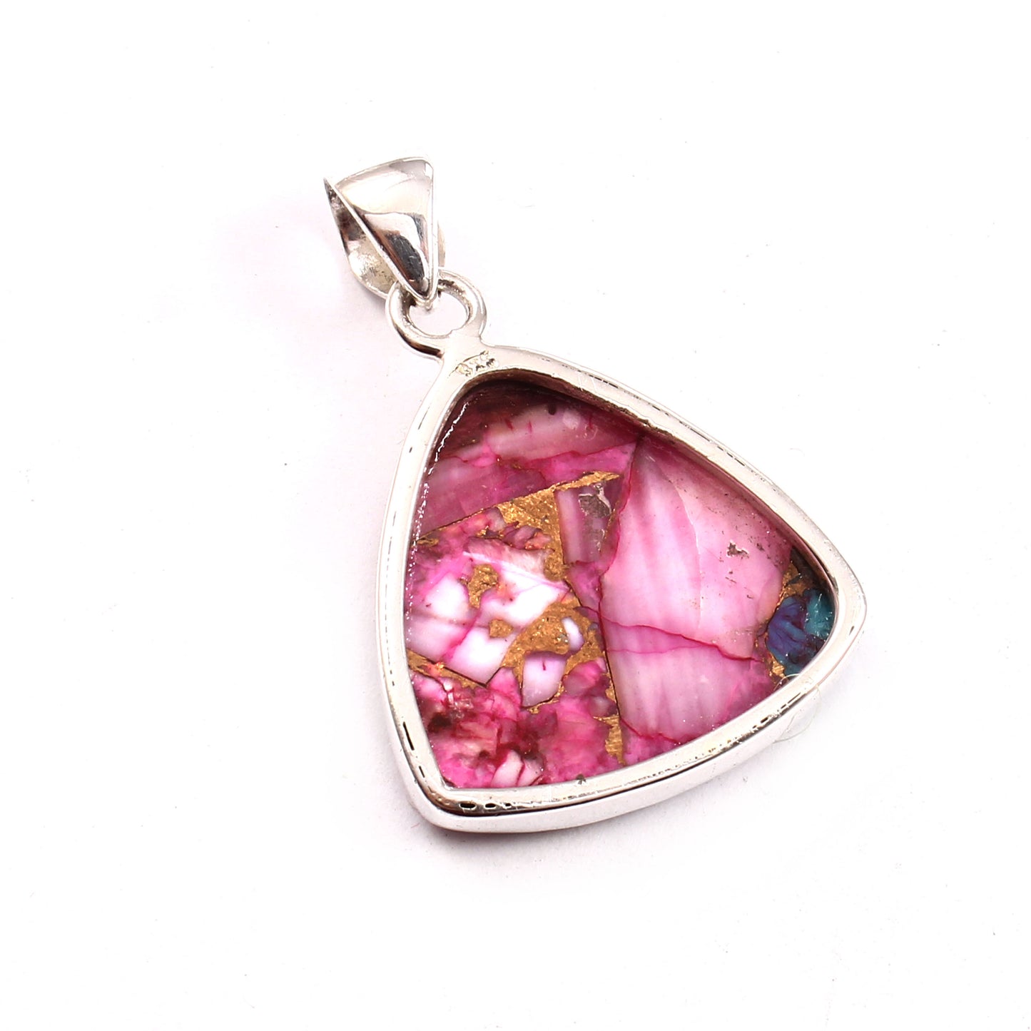 Pink Purple Turquoise Gemstone Pendant, 925 Sterling Silver, Turquoise Pendant, Trillion Shape Pendant, Fashion Jewelry, 32.5Ct Approx.