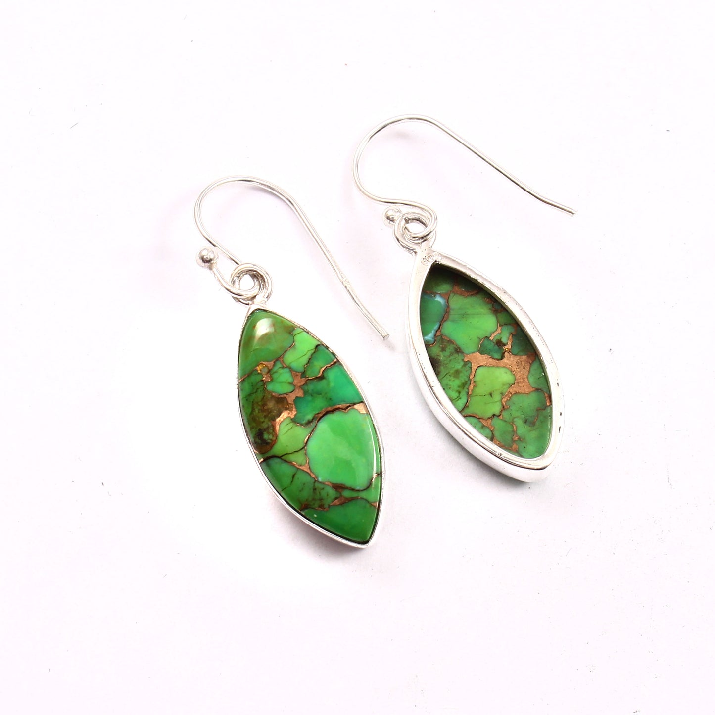Green Copper Turquoise Earring, 925 Sterling Silver, Turquoise Earring, Marquise Shape Earring, Mohave Turquoise Earring, 30Ct Approx.