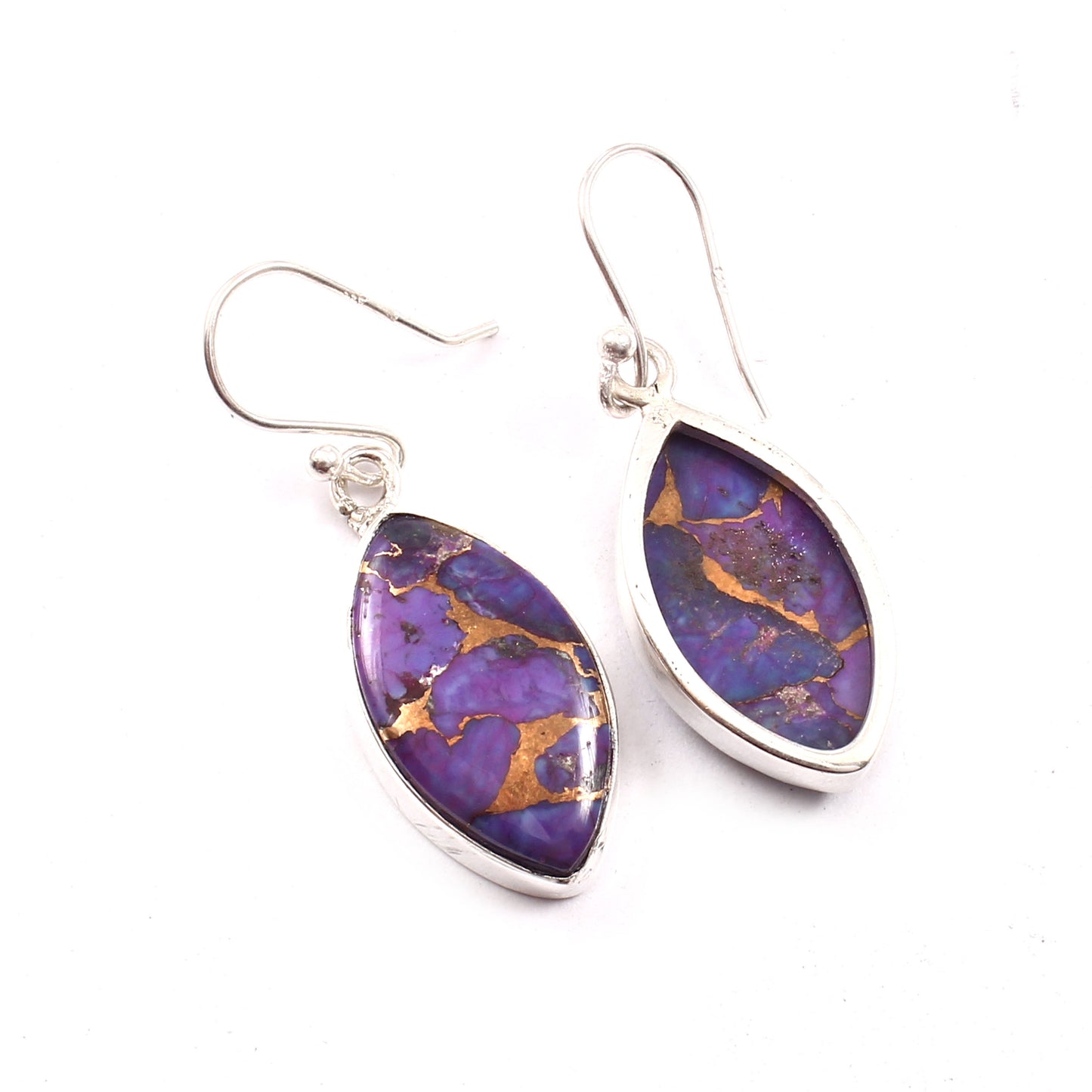 Purple Copper Turquoise Earring, 925 Sterling Silver, Turquoise Earring, Turquoise Marquise Shape Earring, Gemstone Earring, 30Ct Approx.