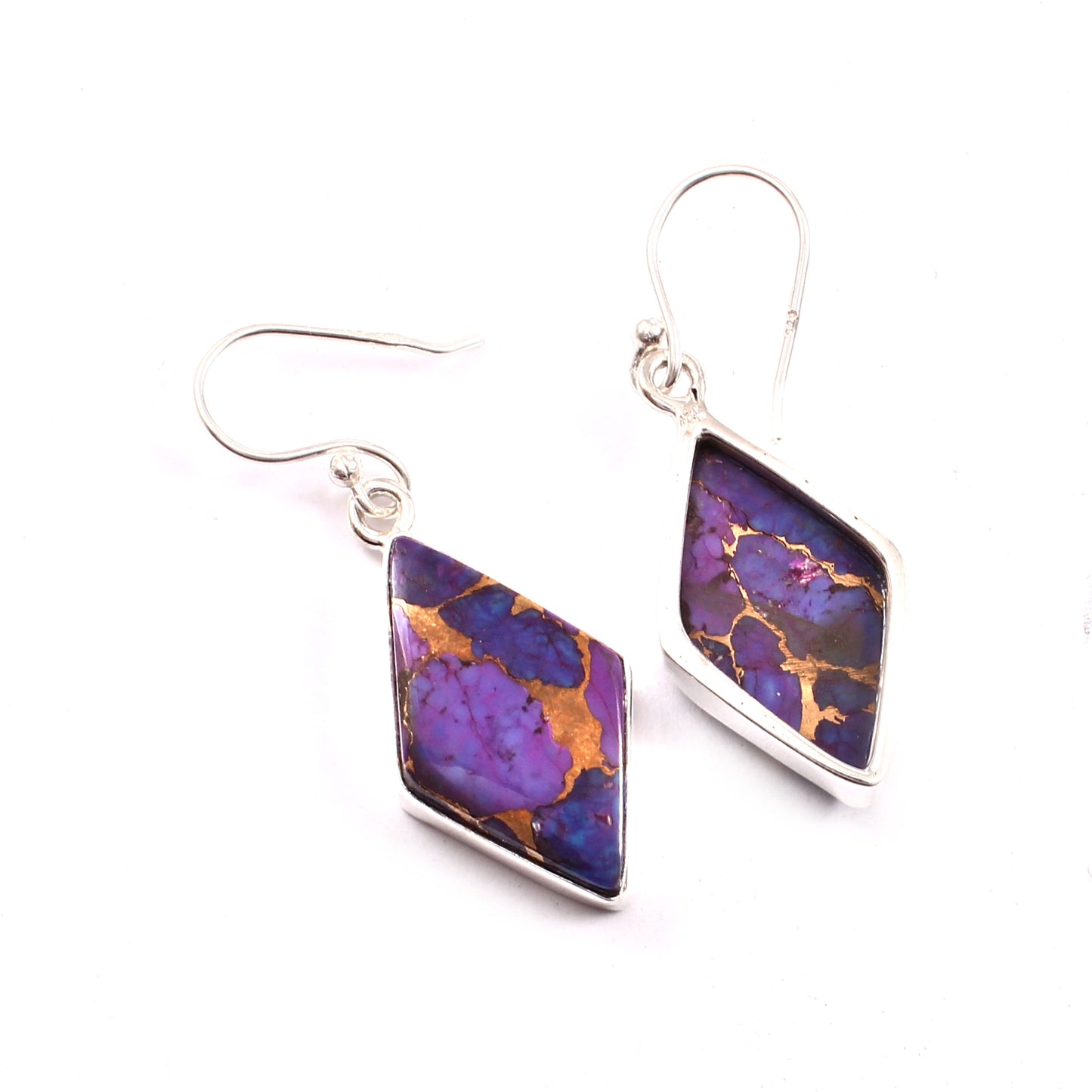 Purple Copper Turquoise Earring, 925 Sterling Silver, Turquoise Earring, Copper Turquoise Diamond Shape Earring, 27.5Ct Approx.