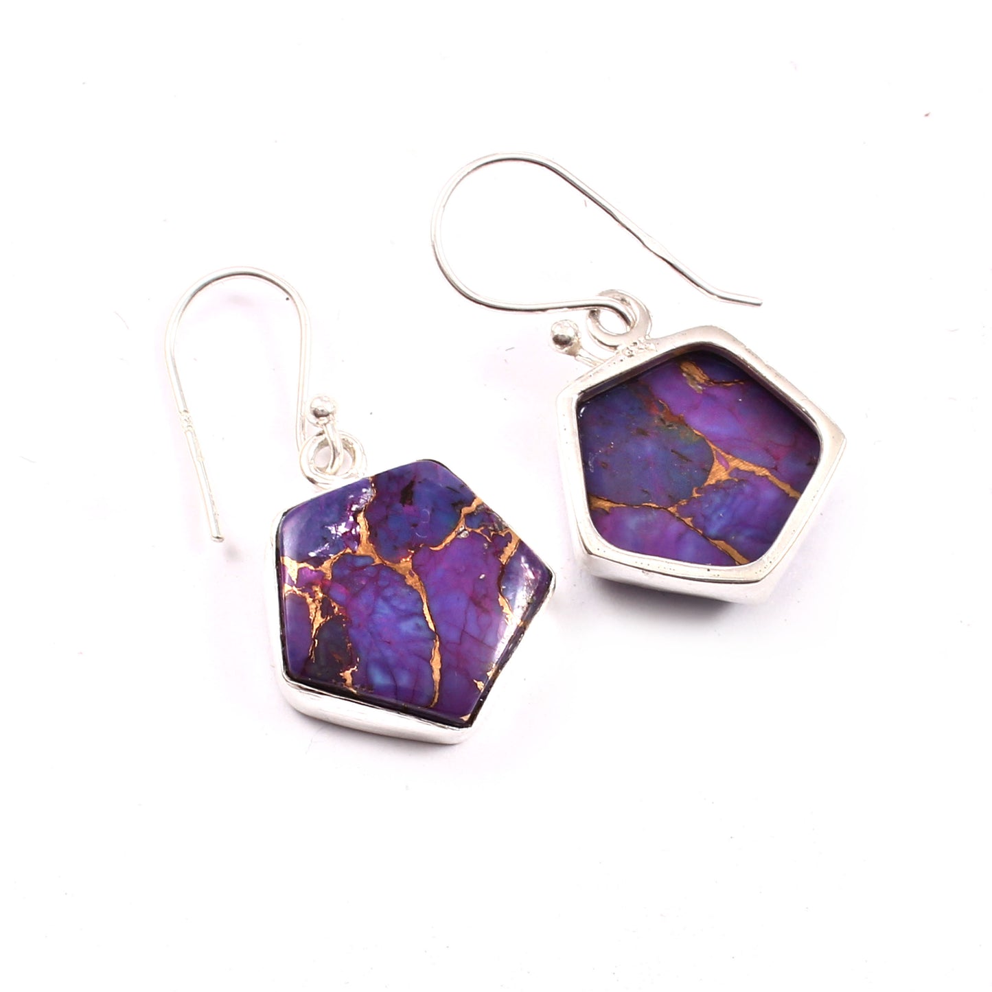 Purple Copper Turquoise Earring, 925 Sterling Silver, Copper Turquoise Octagon Shape Earring, Gemstone Earring, 27.5Ct Approx.