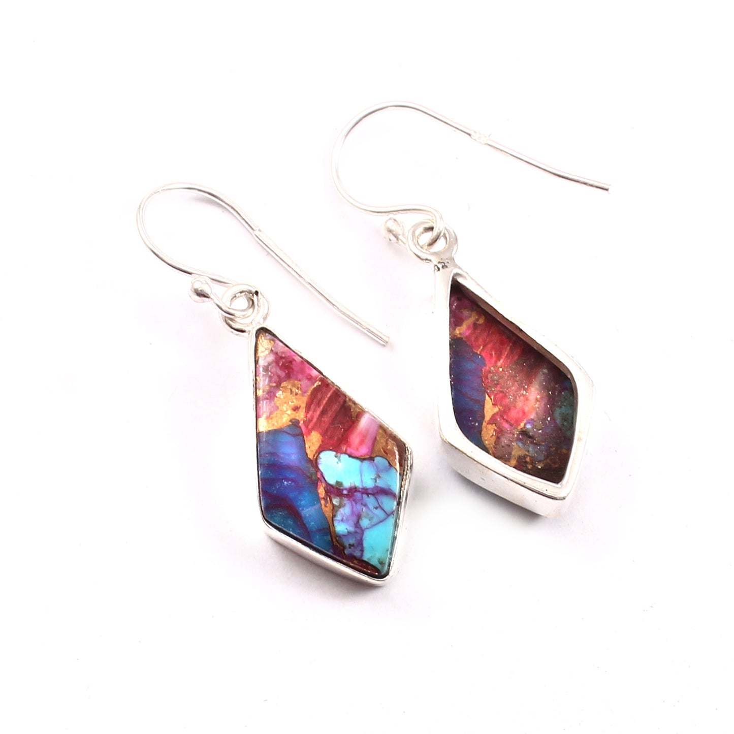 Pink Purple Copper Turquoise Earring, 925 Sterling Silver, Turquoise Earring, Turquoise Kite Shape Earring, Gemstone Earring, 25Ct Approx.