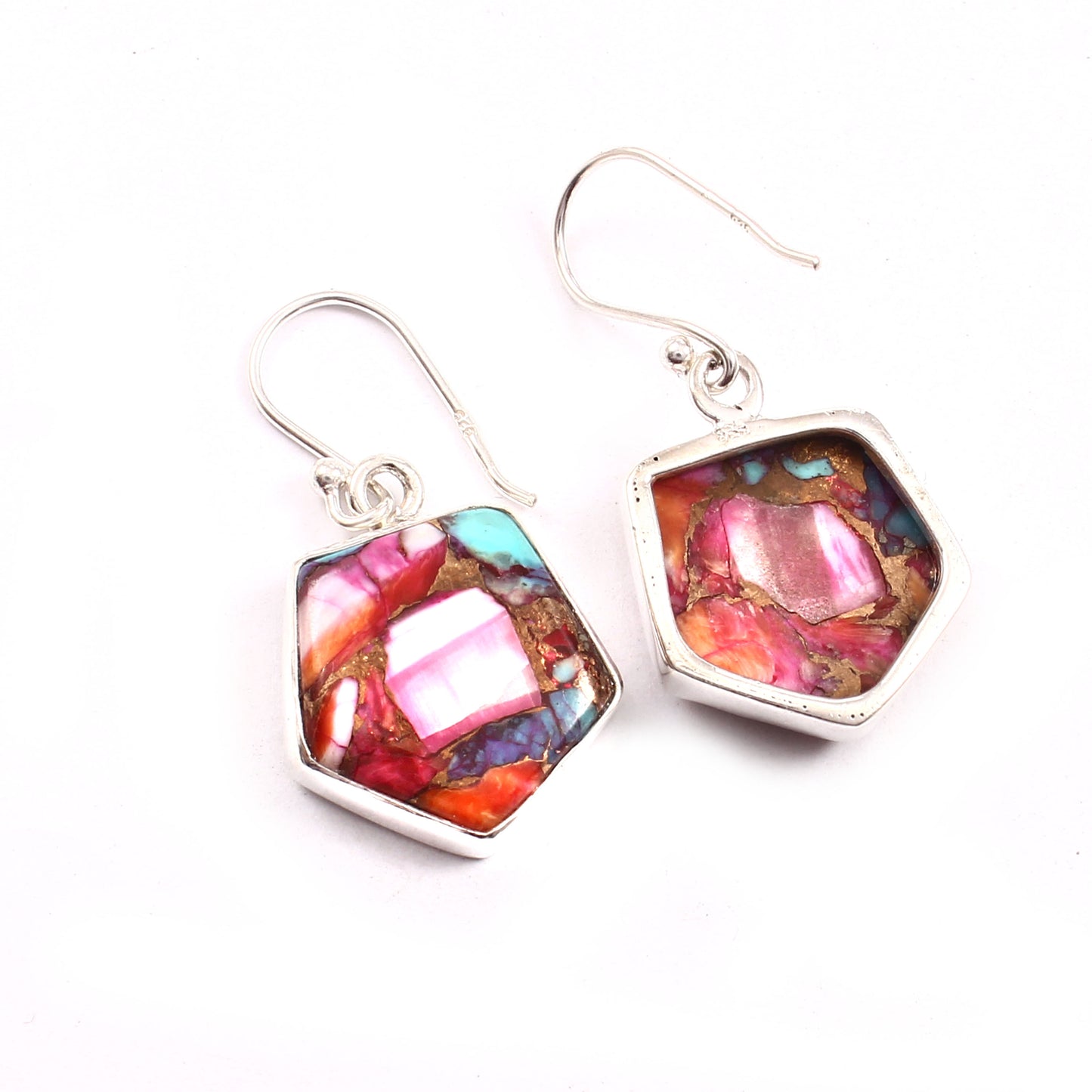 Kingman Pink Dahila Oyster Turquoise Earring, 925 Sterling Silver Turquoise Earring, Octagon Shape Earring, Gemstone Earring, 27.5Ct Approx.