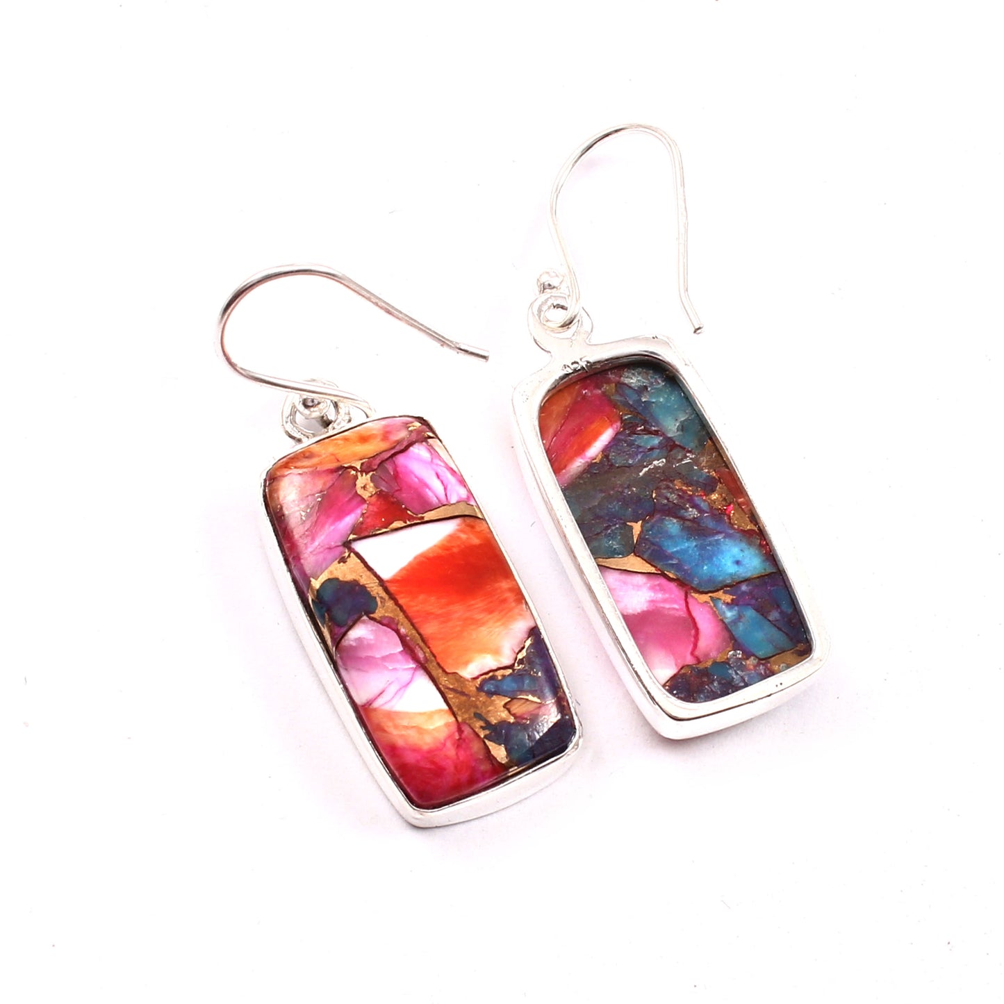 Kingman Pink Dahila Oyster Turquoise Earring, 925 Sterling Silver Turquoise Earring, Baguette Shape Earring, Gemstone Earring, 32.5Ct Approx