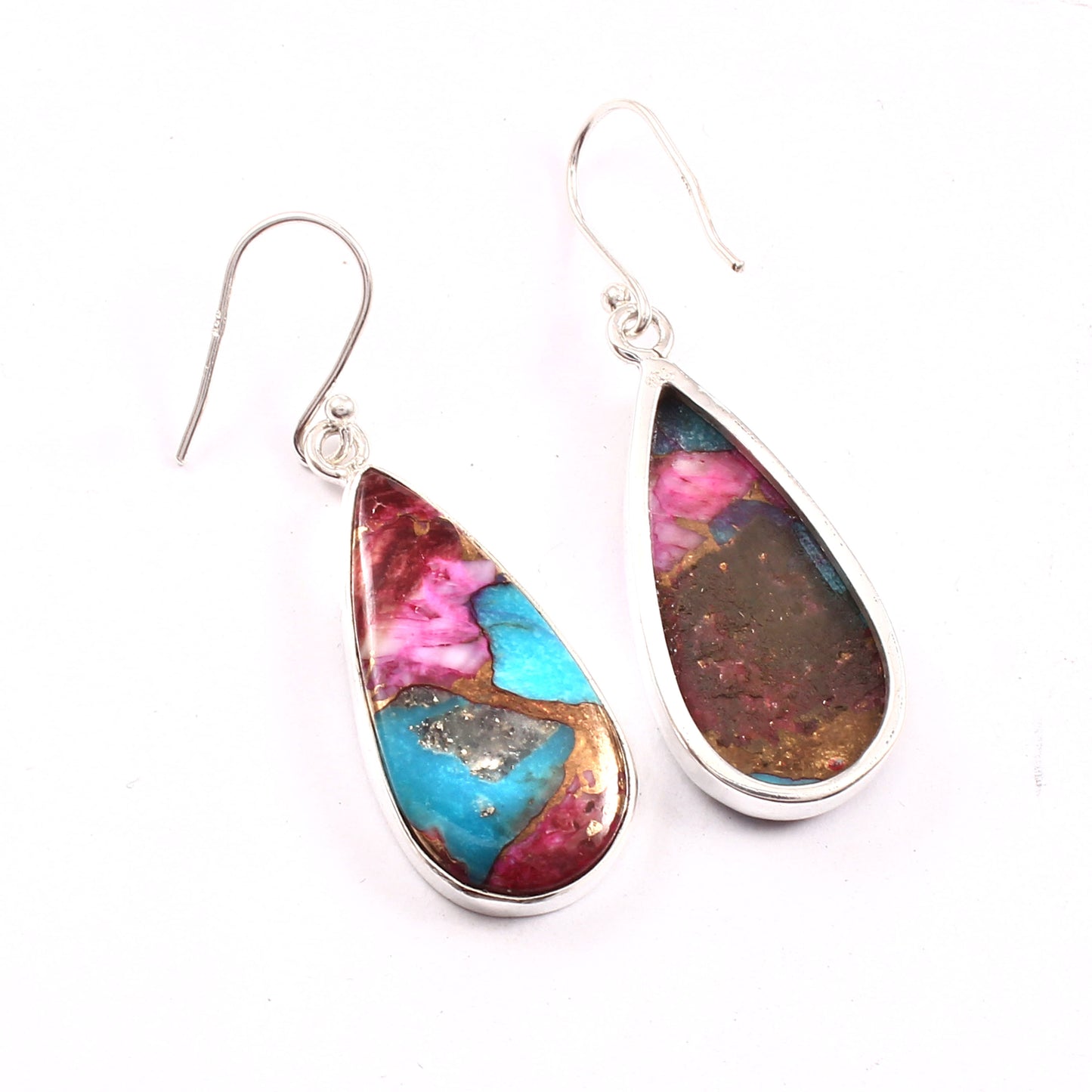 Pink Purple Copper Turquoise Earring, 925 Sterling Silver, Turquoise Earring, Turquoise Pear Shape Earring, Gemstone Earring, 35 Ct Approx.