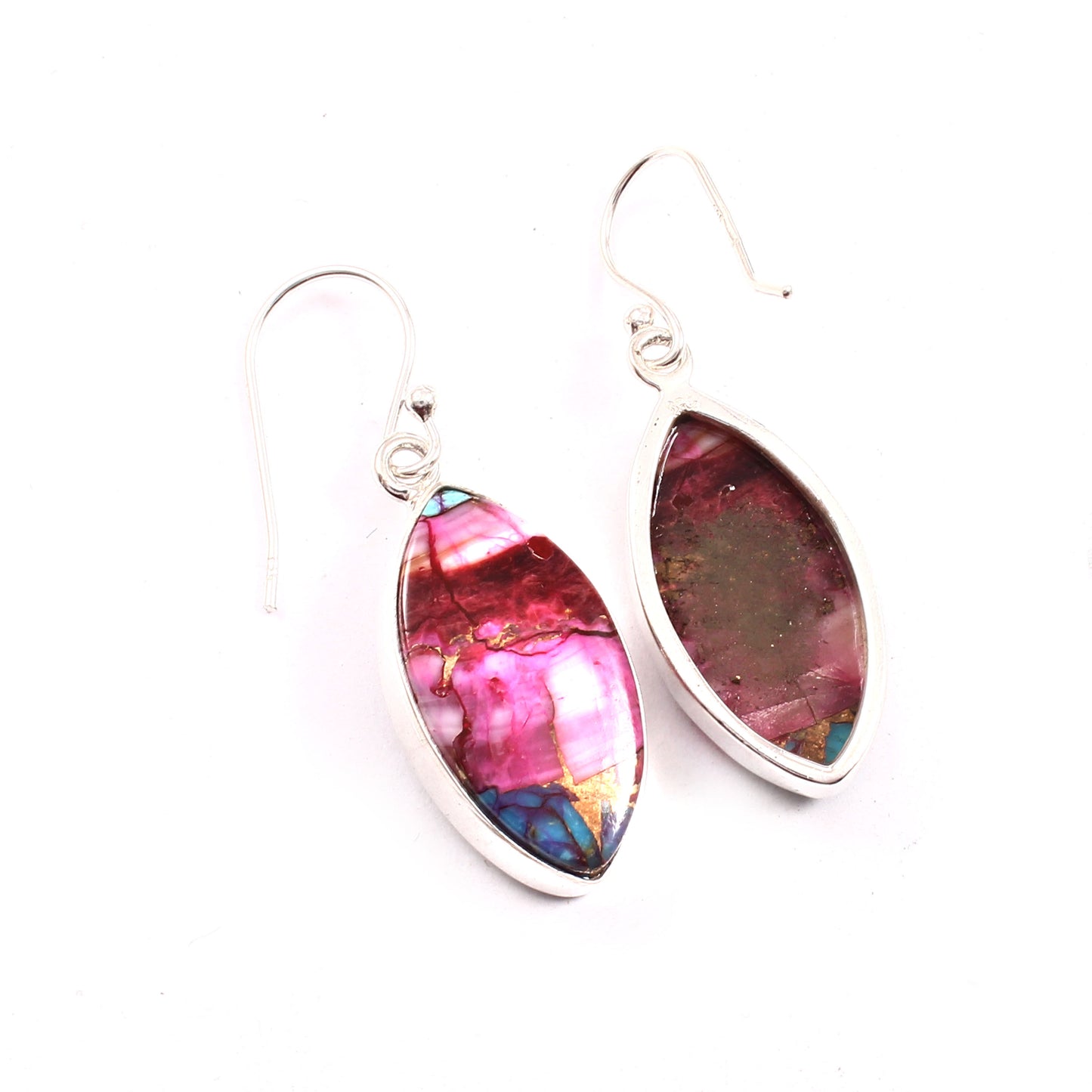 Pink Purple Copper Turquoise Earring, 925 Sterling Silver, Turquoise Earring, Marquise Shape Earring, Gemstone Earring, 30Ct Approx.