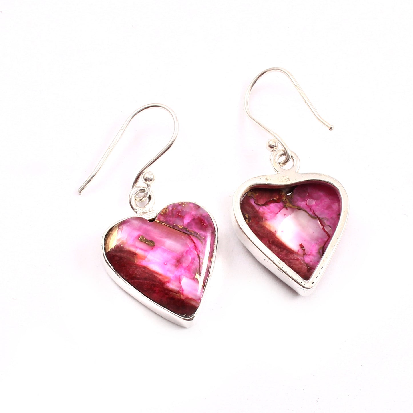 Kingman Pink Dahila Oyster Türkis-Ohrring, 925er Sterlingsilber, stacheliger Türkis-Ohrring, herzförmiger Ohrring, ca. 32,5 ct.