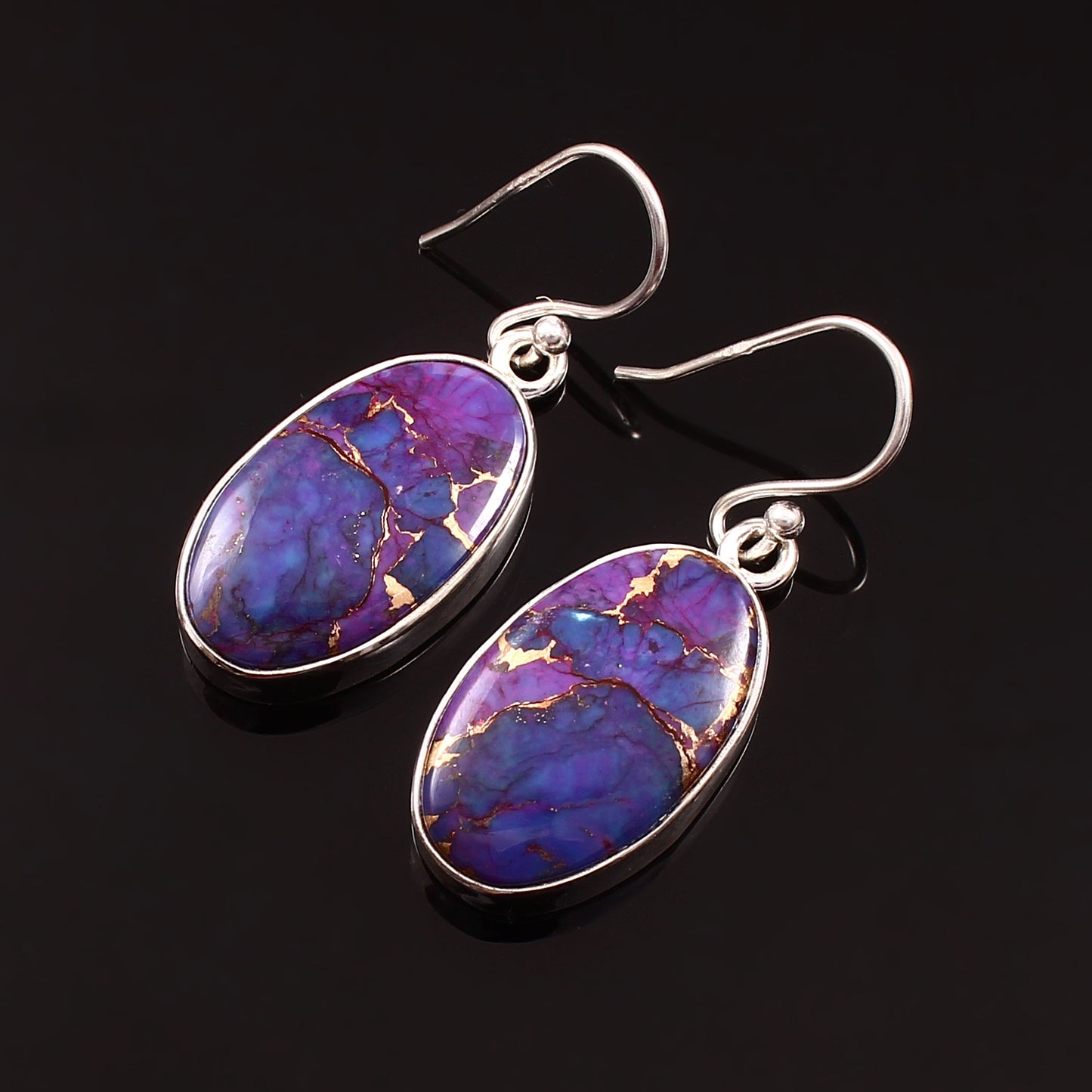 Purple Copper Turquoise Earring, 925 Sterling Silver, Turquoise Earring, Copper Turquoise Oval Shape Earring, Gemstone Earring, 30Ct Approx.