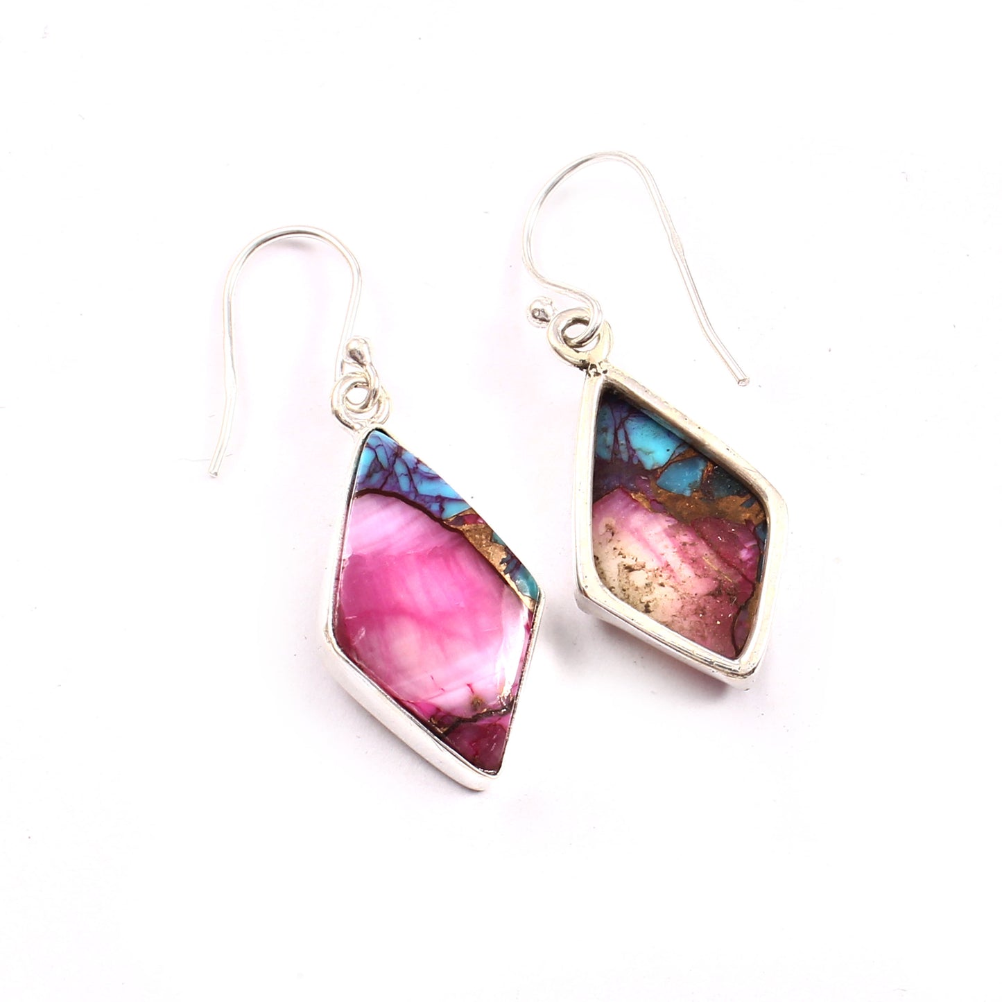 Pink Purple Copper Turquoise Earring, 925 Sterling Silver, Turquoise Earring, Copper Turquoise Diamond Shape Earring, Gemstone Earring
