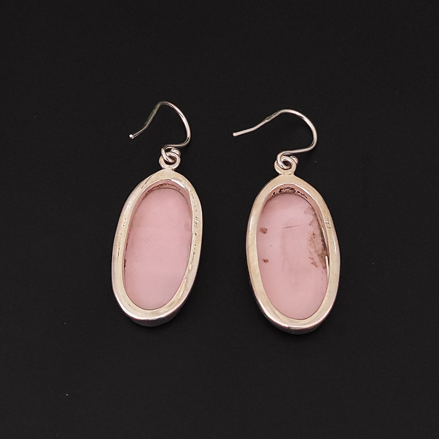 Pink Opal Gemstone Silver Earrings, 925 Solid Sterling Silver Gemstone Earrings, Handmade Oval Shape Silver Earrings, Pink Opal Unique Earrings For Women, 31x14x4mm