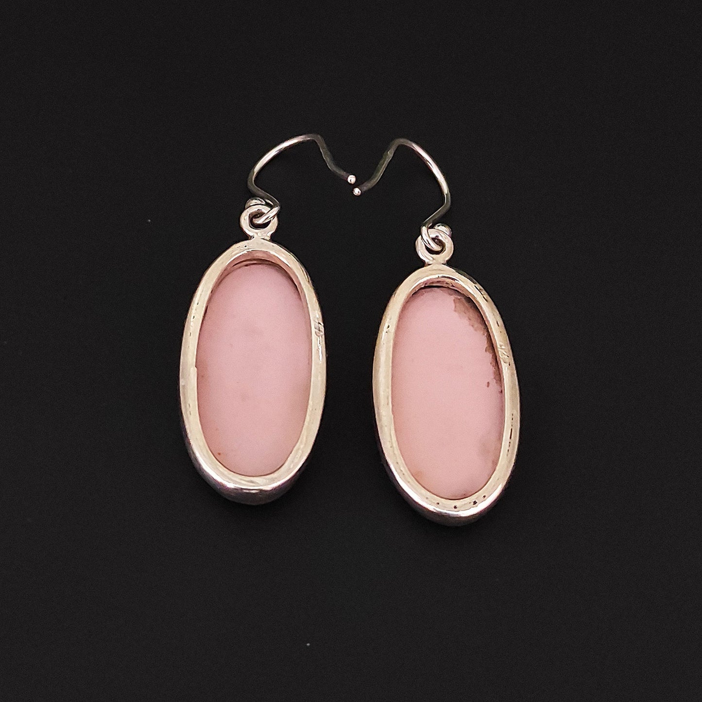 Pink Opal Gemstone Silver Earrings, 925 Solid Sterling Silver Gemstone Earrings, Handmade Oval Shape Silver Earrings, Pink Opal Unique Earrings For Women, 29x13x5mm