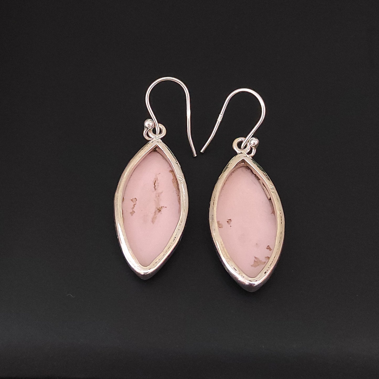 Pink Opal Gemstone Silver Earrings, 925 Solid Sterling Silver Gemstone Earrings, Handmade Marquise Shape Silver Earrings, Pink Opal Unique Earrings For Women, 32x14x5mm
