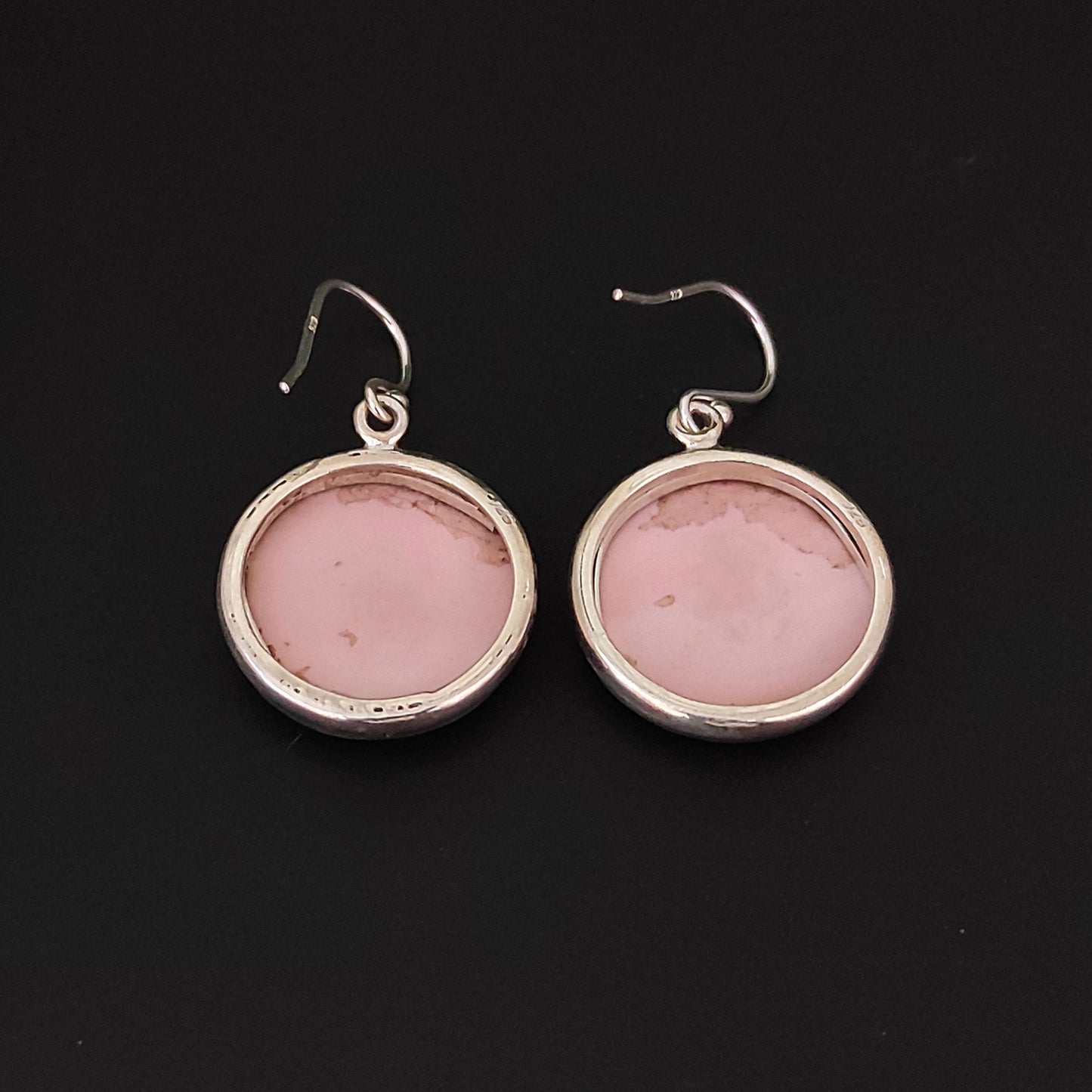Pink Opal Gemstone Silver Earrings, 925 Solid Sterling Silver Gemstone Earrings, Handmade Round Silver Earrings, Pink Opal Unique Earrings For Women, 23x20x6mm