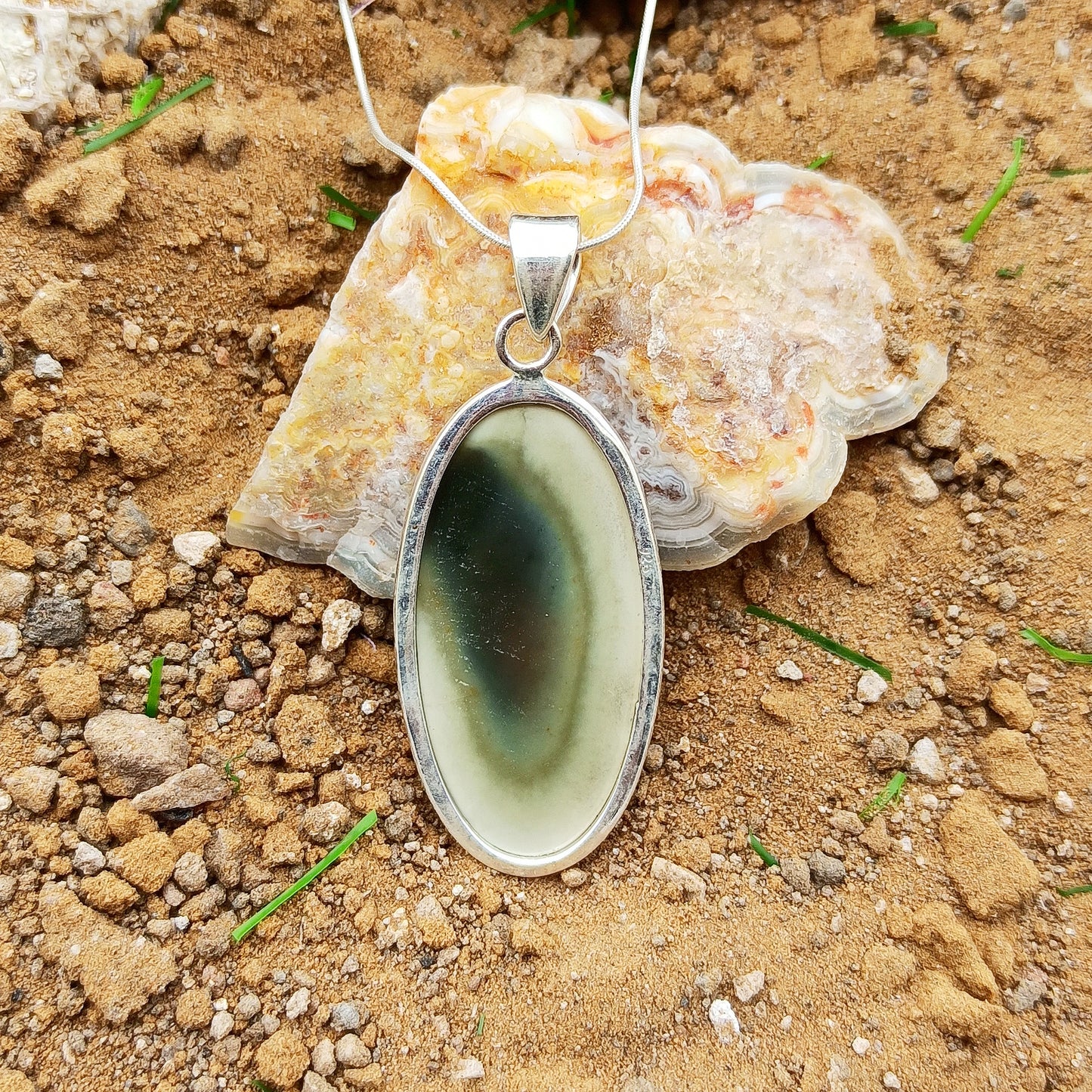 imperial Japer Cabochon 925 Sterling Silver Pendant - Statement 925 Silver Pendant - Oval Shape Pendant - 25Ct