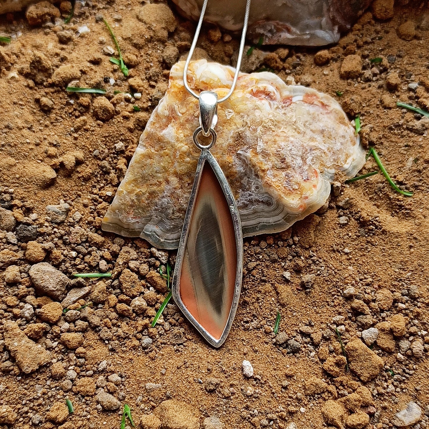 imperial Japer Cabochon 925 Sterling Silver Pendant - Statement 925 Silver Pendant - Freeform Shape Pendant - 30Ct