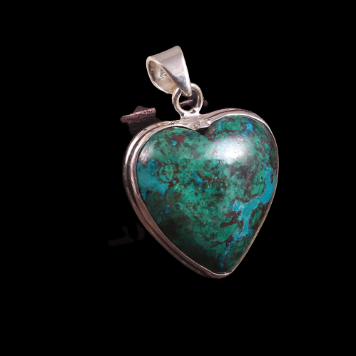 Chrysokoll 925 Silber Anhänger, handgemachter Herzform Silber Anhänger, 925 Sterling Silber Anhänger, 36,5Ct