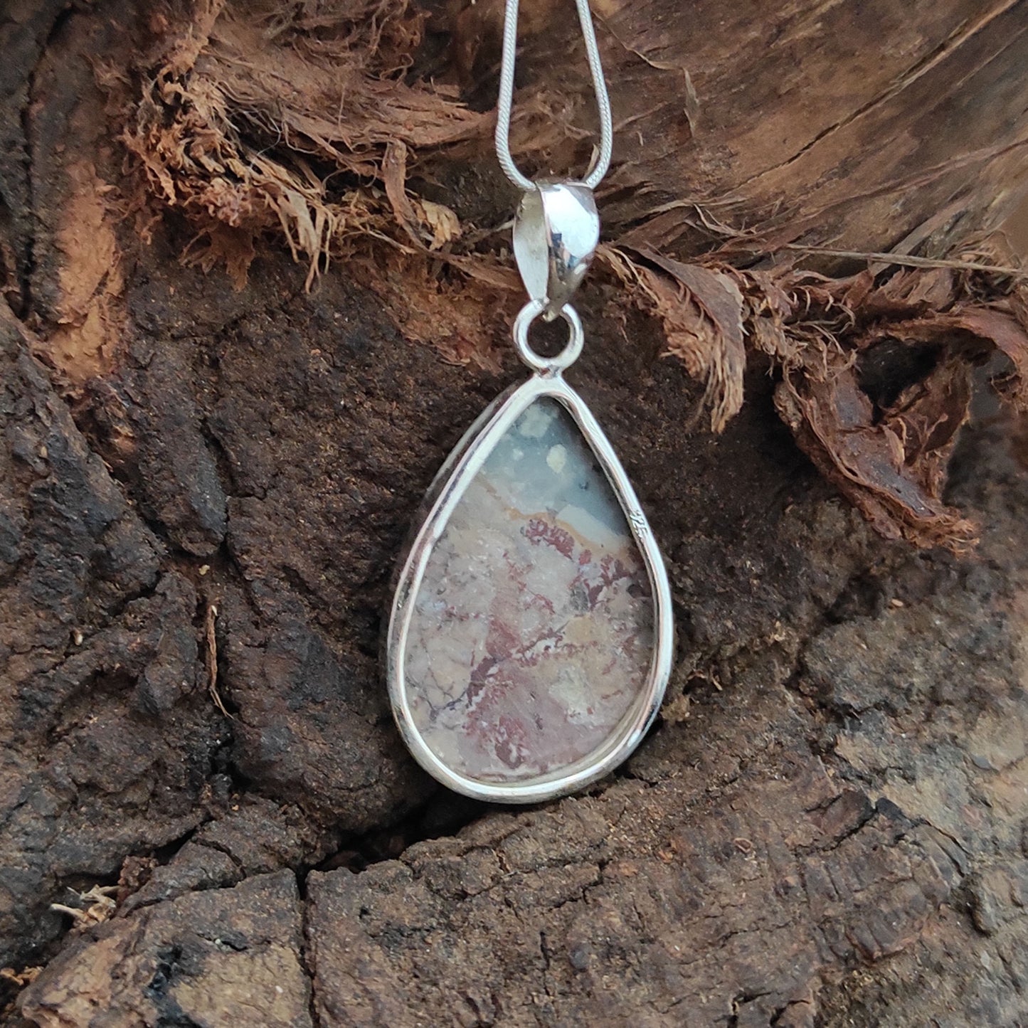 Natural Sonora Dendrite Gemstone Silver Pendant, 92.5 Sterling Silver Jewelry Pendant, 32x16x6mm