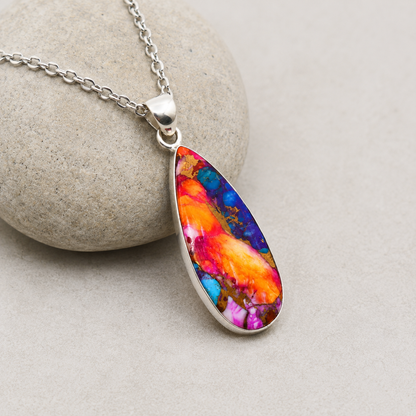Copper turquoise teardrop pendant necklace close-up showing stone texture