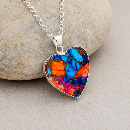 925 sterling silver chain and bail detail on copper turquoise heart pendant