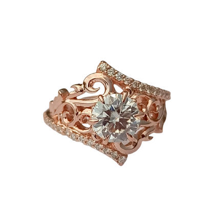 Verlobungsring aus 14 Karat Roségold – Diamant-Verlobungsring – zierlicher Ring, Damen-Ehering, runder Diamant-Ring, Goldring 