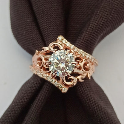 Verlobungsring aus 14 Karat Roségold – Diamant-Verlobungsring – zierlicher Ring, Damen-Ehering, runder Diamant-Ring, Goldring 