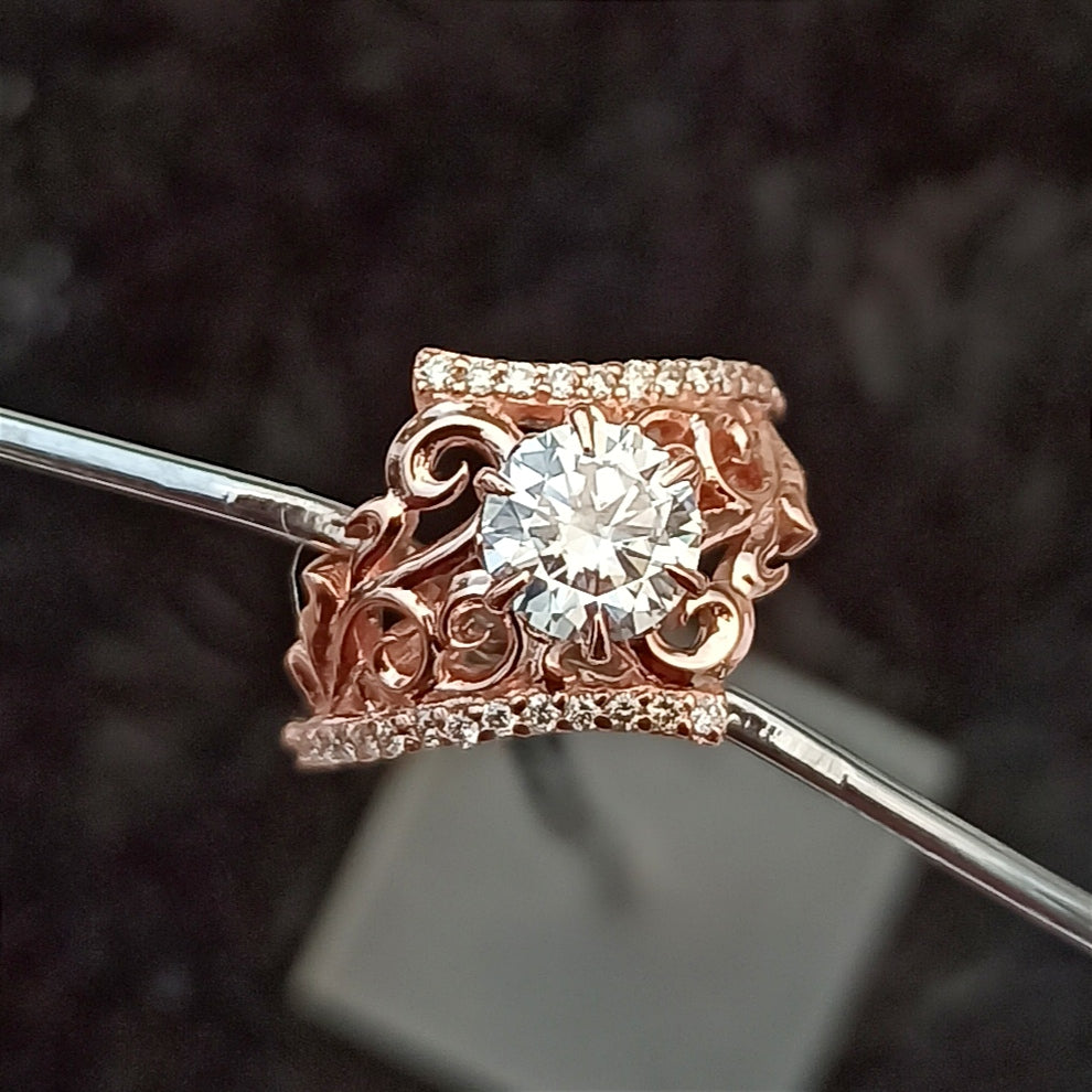 Verlobungsring aus 14 Karat Roségold – Diamant-Verlobungsring – zierlicher Ring, Damen-Ehering, runder Diamant-Ring, Goldring 