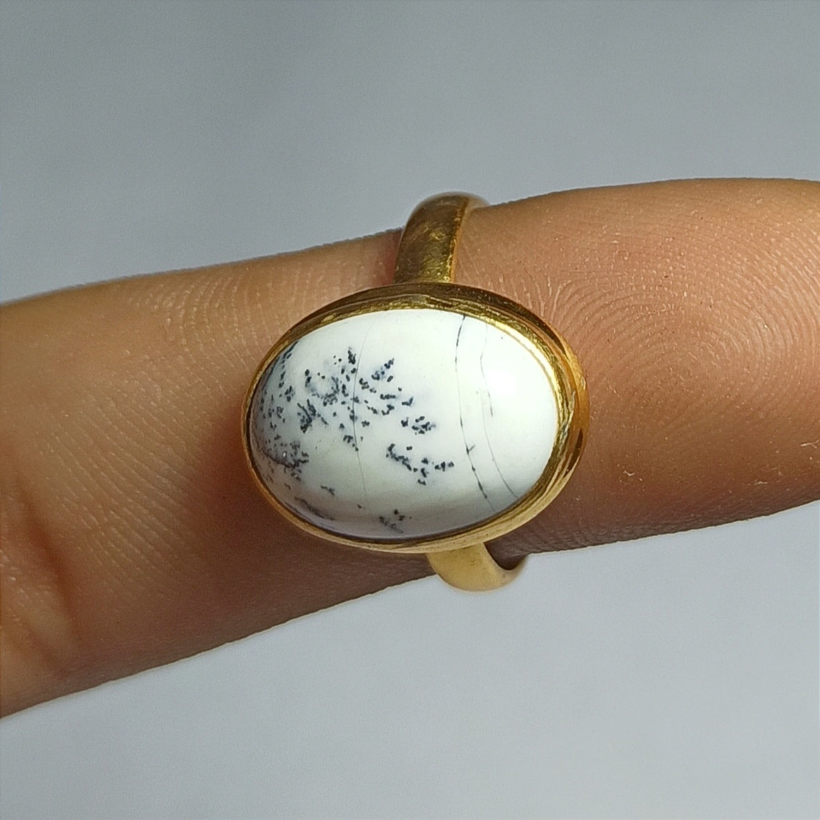 Dendrite Opal Ring, Gold Plated 92.5 Sterling Silver Ring