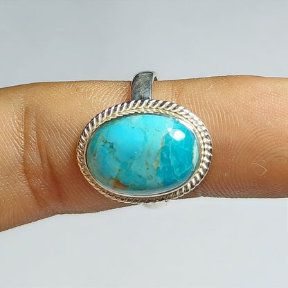 Kingman Turquoise Gemstone Ring, 92.5 Solid Sterling Silver Ring, Ring Size - 6