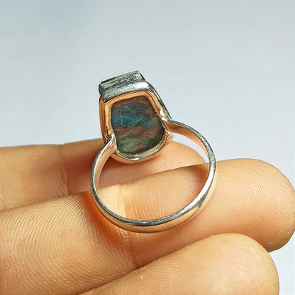 Pyrite Turquoise Gemstone Ring, 92.5 Solid Sterling Silver Ring, Handmade Ring Size - 7