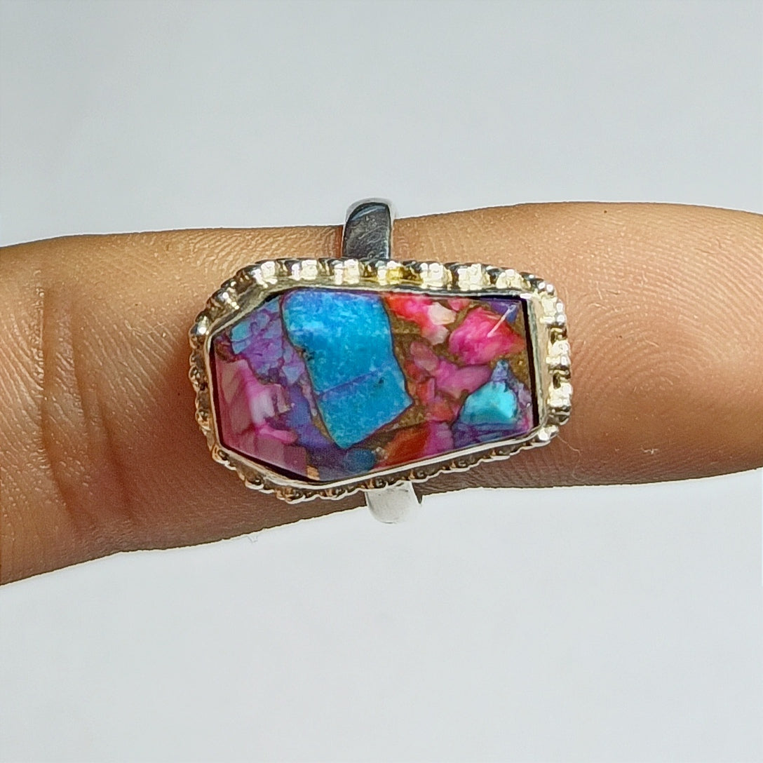 Pink Oyster Turquoise Ring, 92.5 Solid Sterling Silver Ring, Ring Size - 5.5