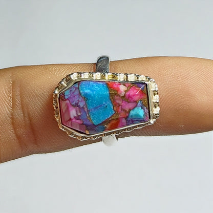 Pink Oyster Turquoise Ring, 92.5 Solid Sterling Silver Ring, Ring Size - 5.5