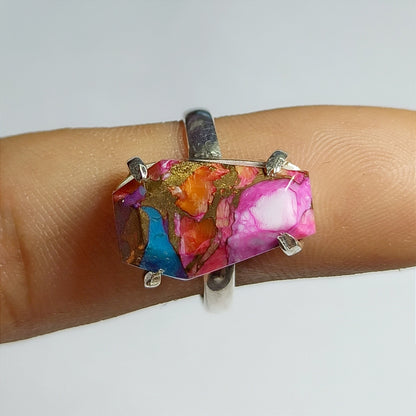 Pink Oyster Turquoise Ring, 92.5 Solid Sterling Silver Ring, Ring Size - 6.5