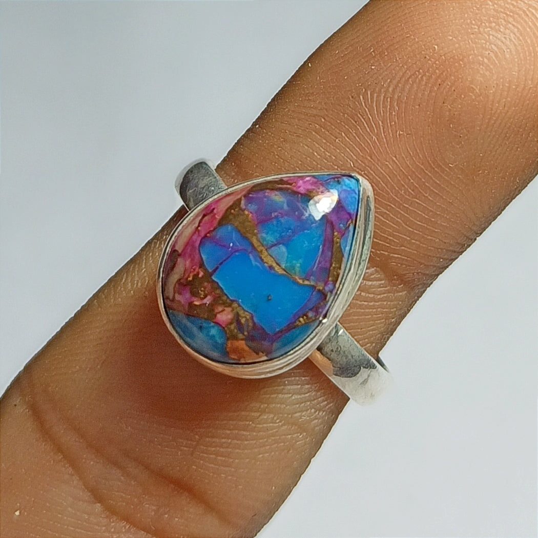 Pink Purple Turquoise Ring, 92.5 Solid Sterling Silver Ring, Ring Size - 7.5