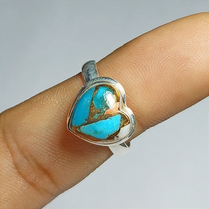 Spiny Oyster Copper Turquoise Ring, 92.5 Solid Sterling Silver Ring, Ring Size - 5.5