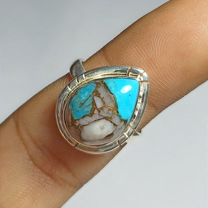 Pink Opal Turquoise Ring, 92.5 Solid Sterling Silver Ring, Ring Size - 6