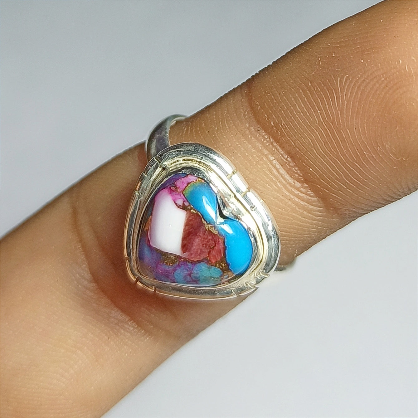 Pink Purple Turquoise Ring, 92.5 Solid Sterling Silver Ring, Ring Size - 5.5