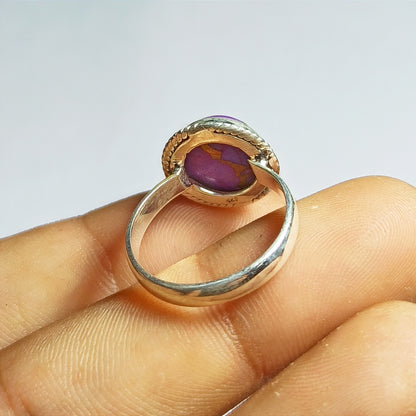 Purple Copper Turquoise Ring, 92.5 Solid Sterling Silver Ring, Ring Size - 6