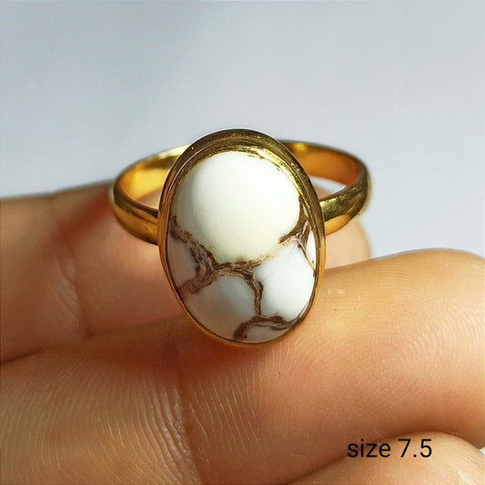 Wild Horse Gemstone Silver Ring, 92.5 Gold Plated Silver Ring, Gemstone Ring Size - 7.5