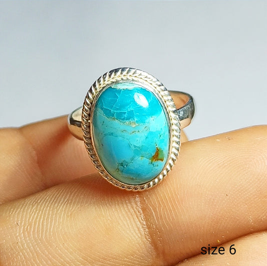 Kingman Turquoise Gemstone Ring, 92.5 Solid Sterling Silver Ring, Ring Size - 6