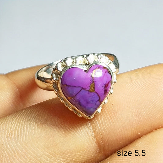 Purple Copper Turquoise Ring, 92.5 Solid Sterling Silver Ring, Ring Size - 5.5