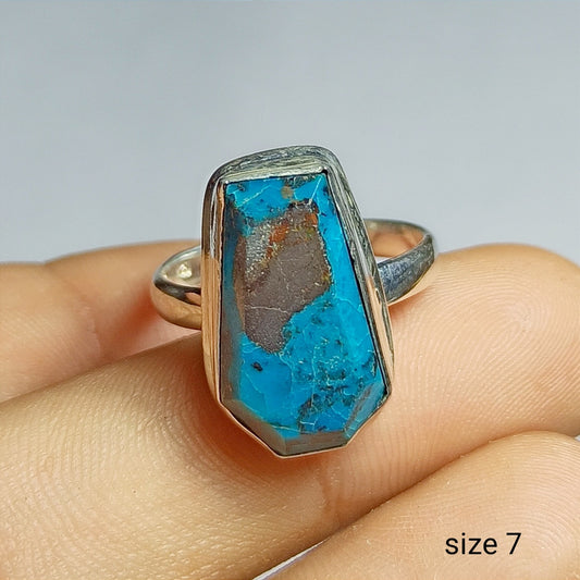 Pyrite Turquoise Gemstone Ring, 92.5 Solid Sterling Silver Ring, Handmade Ring Size - 7