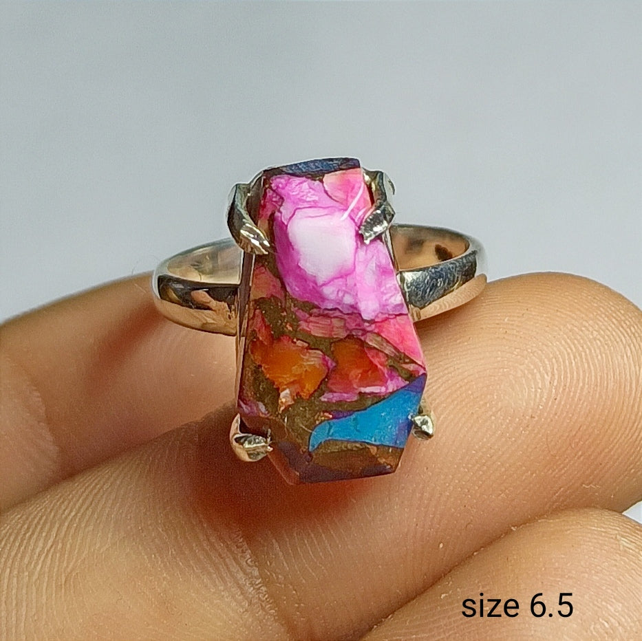 Pink Oyster Turquoise Ring, 92.5 Solid Sterling Silver Ring, Ring Size - 6.5