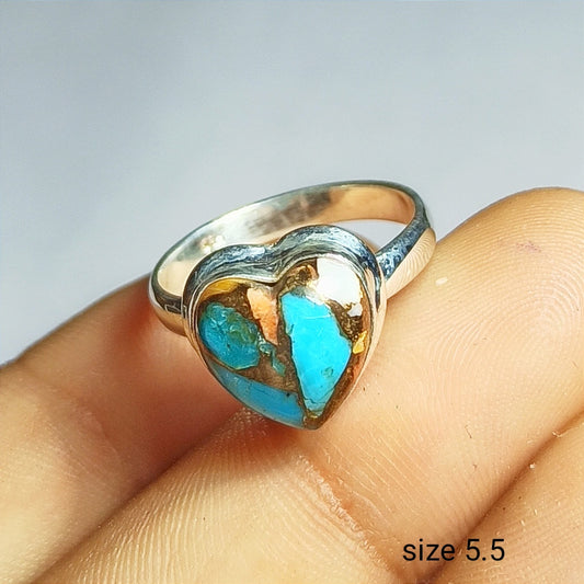 Spiny Oyster Copper Turquoise Ring, 92.5 Solid Sterling Silver Ring, Ring Size - 5.5