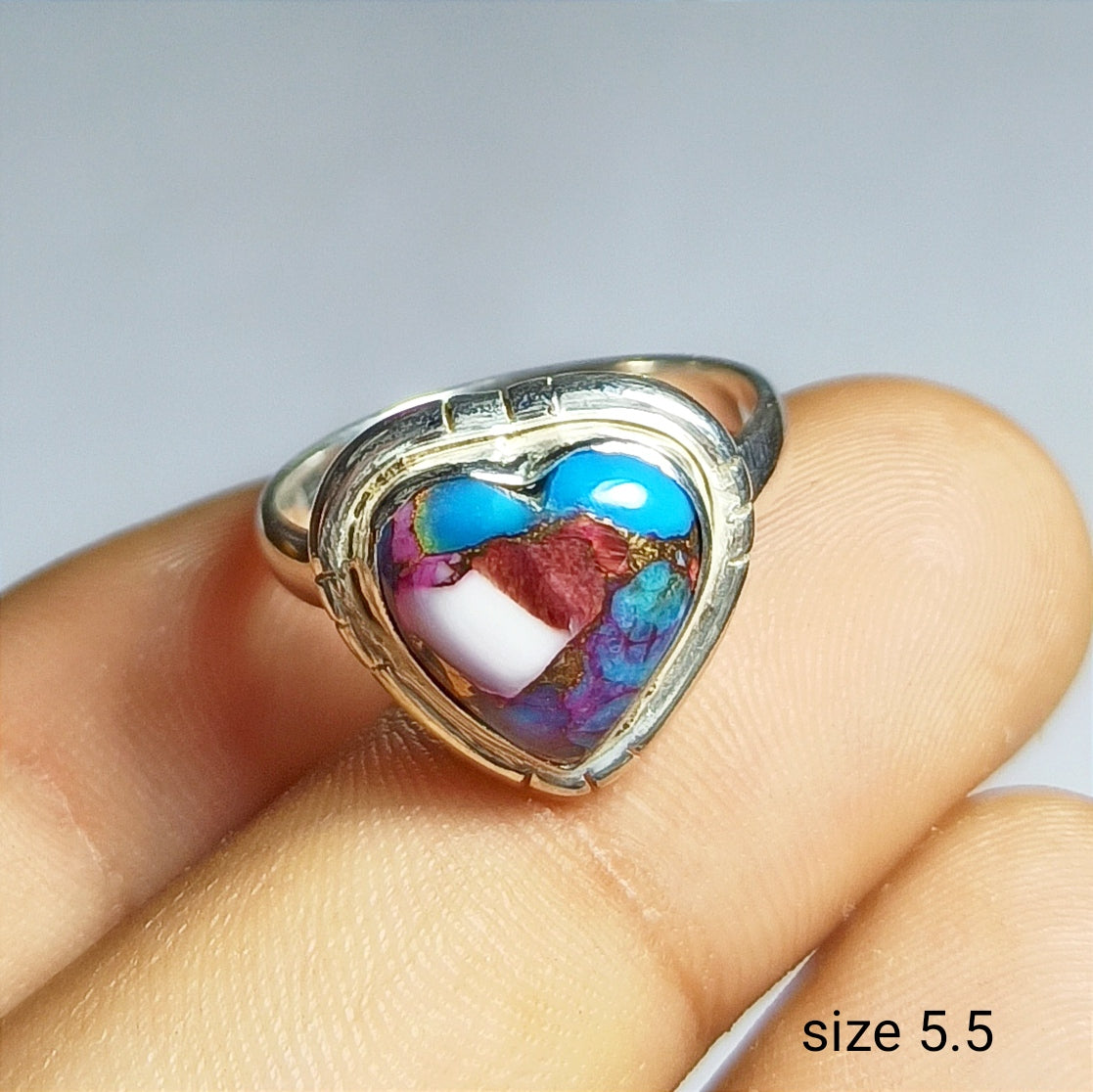 Pink Purple Turquoise Ring, 92.5 Solid Sterling Silver Ring, Ring Size - 5.5